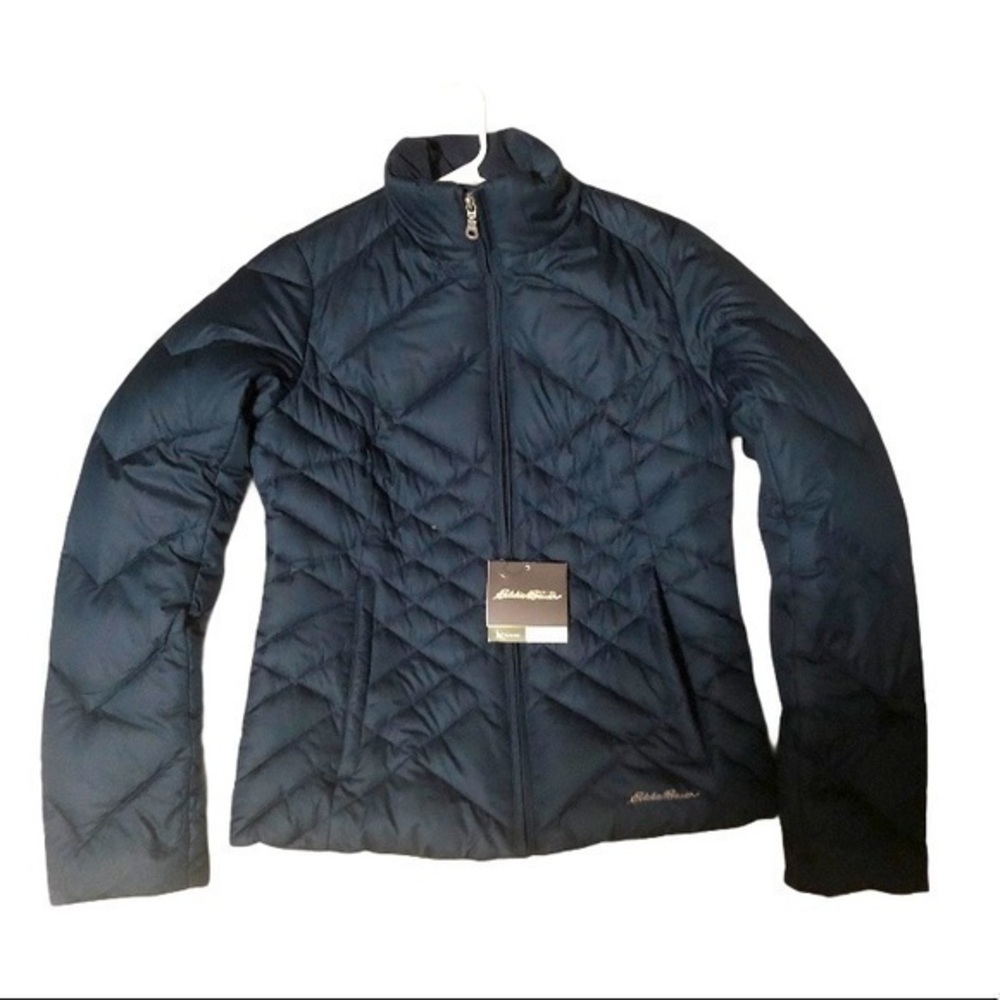 Eddie Bauer blue puffer den short jacket coat